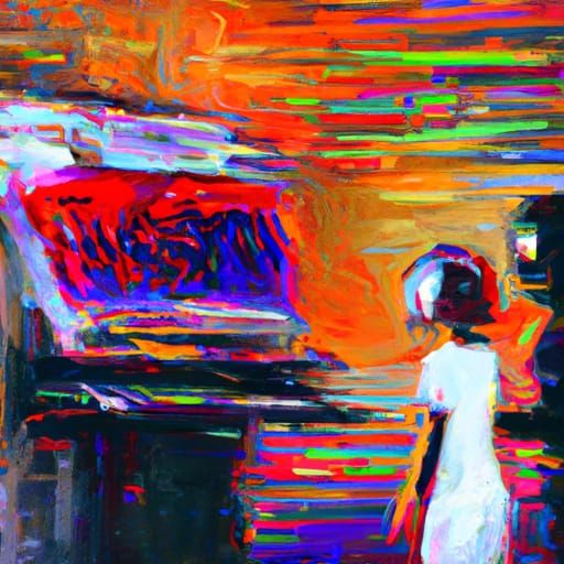 Cyberpunk Control Room in Neo-Impressionist Oil Painting
