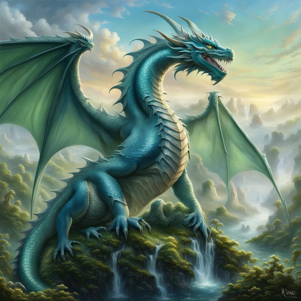Ethereal European Dragon in Majestic Sunrise Landscape