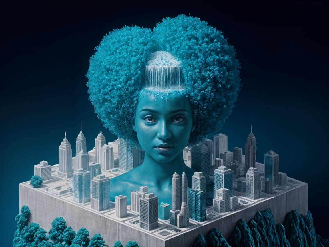 Surreal Waterfalls Cascade Through Teal Afro