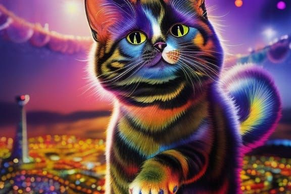 Vibrant Disco Chibi Cat in Funky 70's Attire