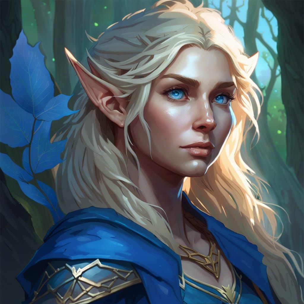 Ethereal Blonde Elf Maiden in Forest Portrait