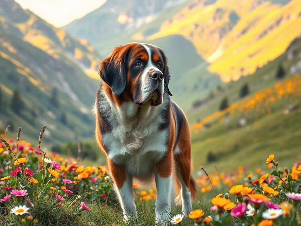 Saint Bernard in the Alps: Digital Pencil Sketch