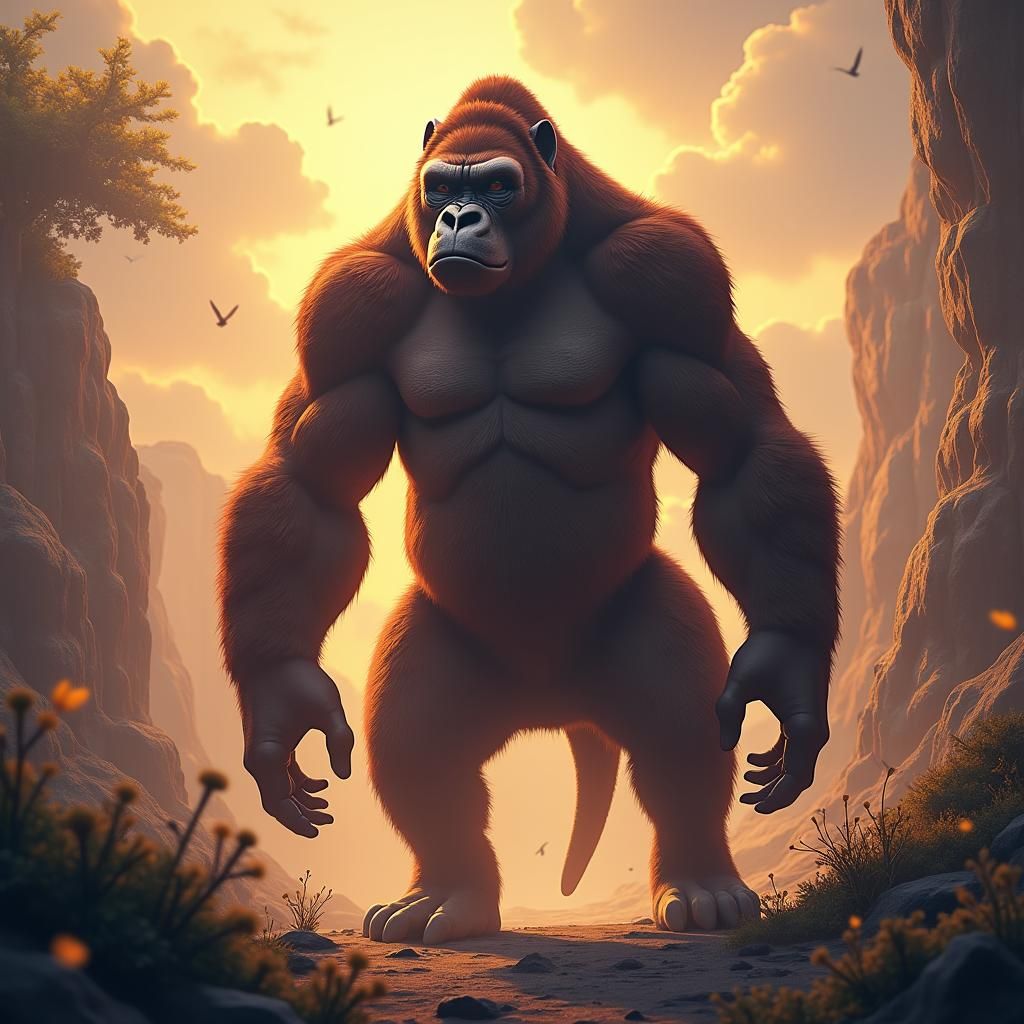 Majestic Gorilla-Kangaroo Hybrid in Vibrant, Otherworldly La...