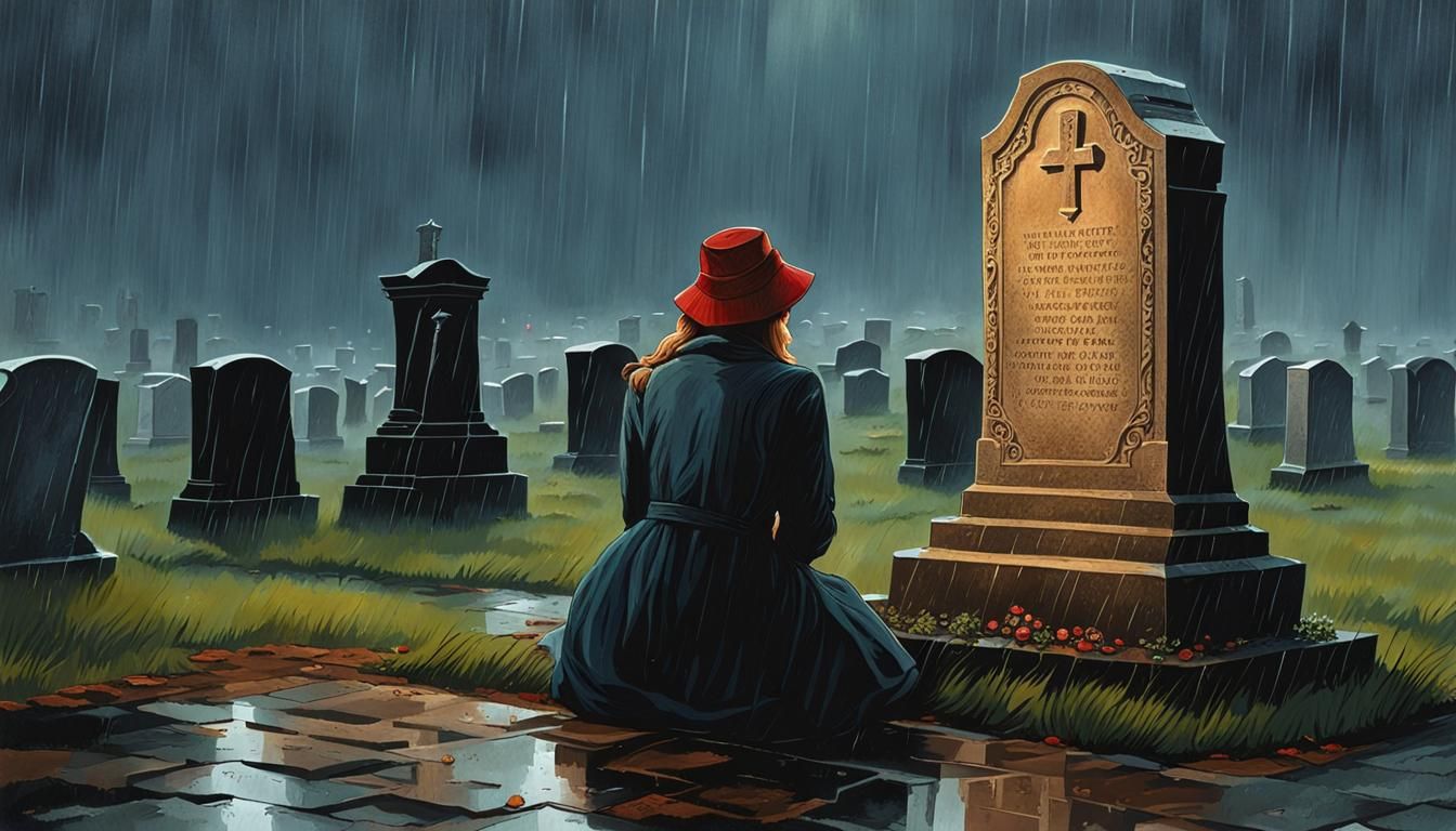 Mother's Reflection in Rainy Mourning