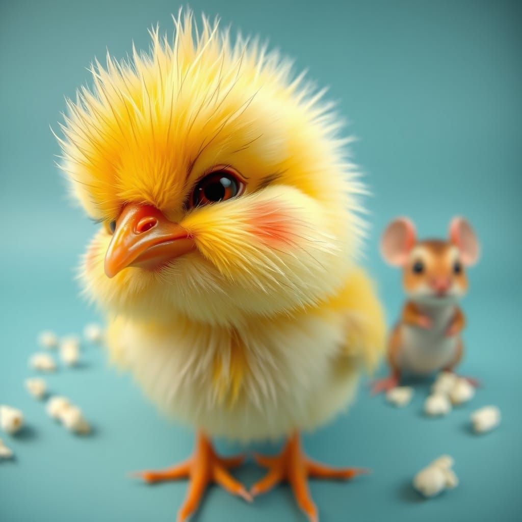Adorable Kawaii Baby Chick with Mouse, 4K