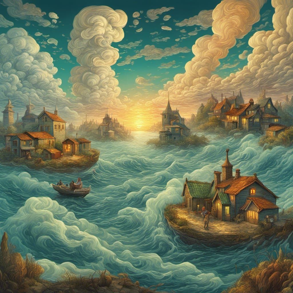 Fantasy Islands Swirling in a Tornado, Chaotic Surreal Lands...