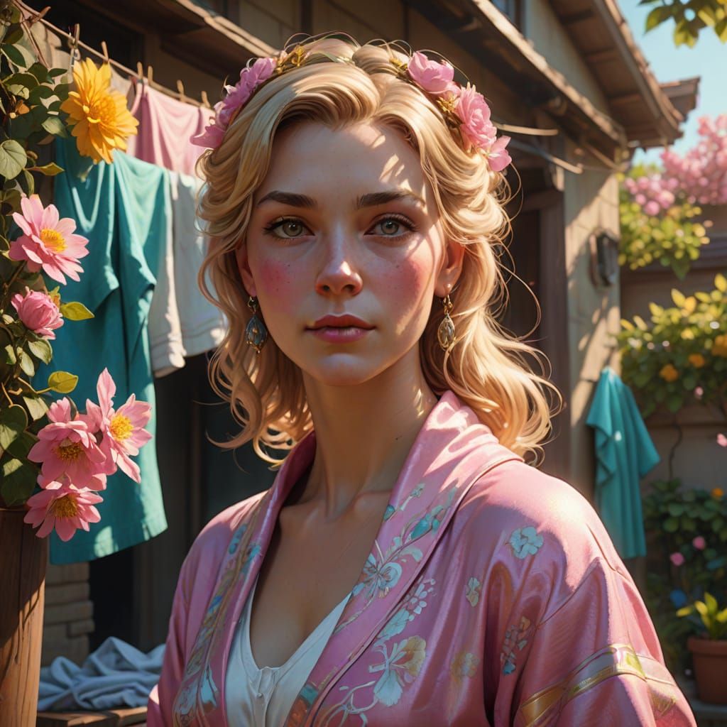 Blonde Housewife in Art Nouveau Style