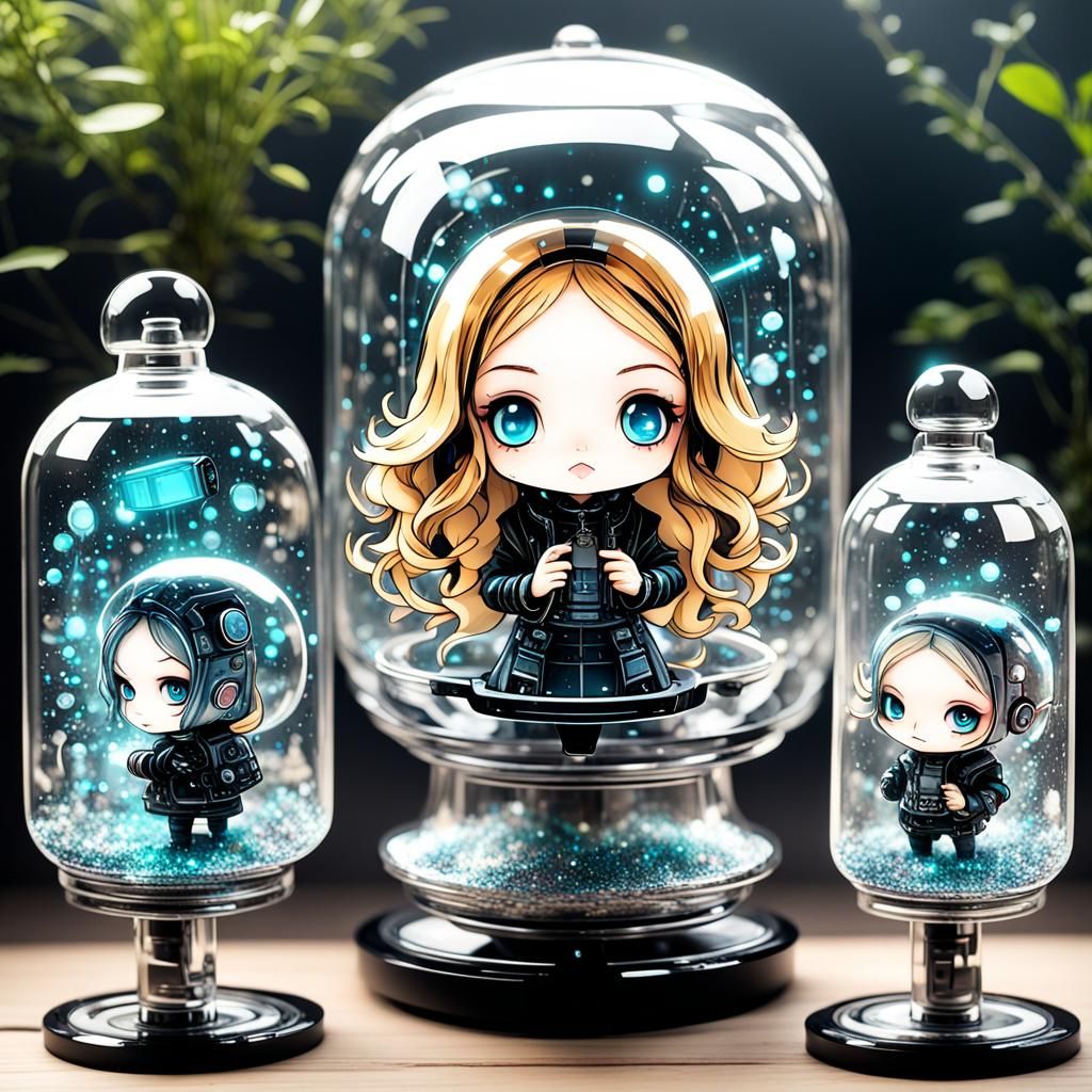 Surreal Chibi Robot in Futuristic Wonderland Scene