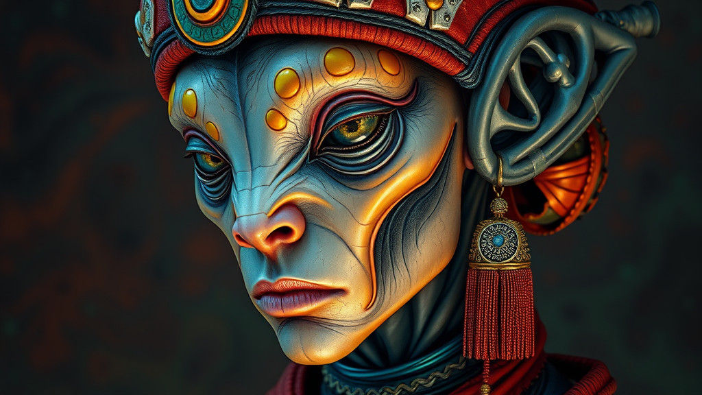 Hyperrealistic Alien Portrait in Futuristic Attire