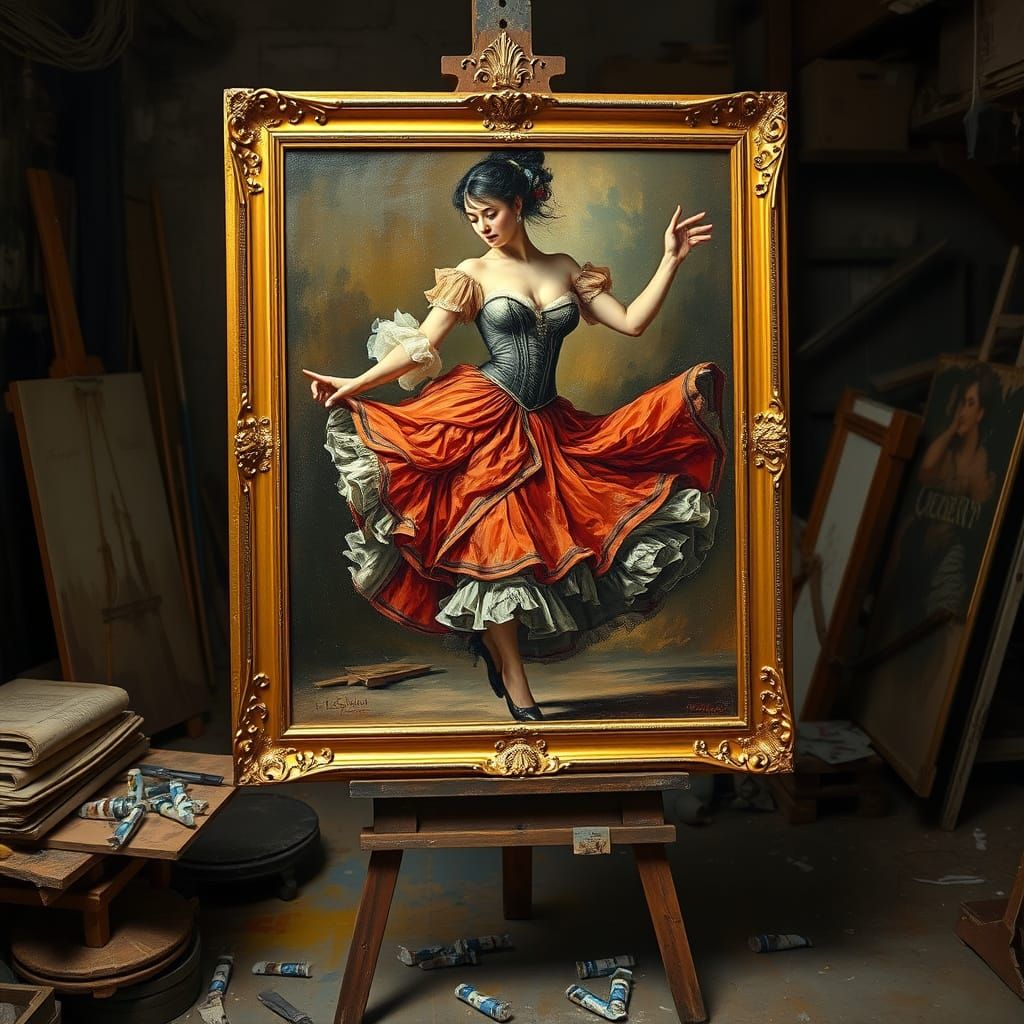 Renaissance-Inspired Woman Dancing the Can-Can in a Vibrant ...