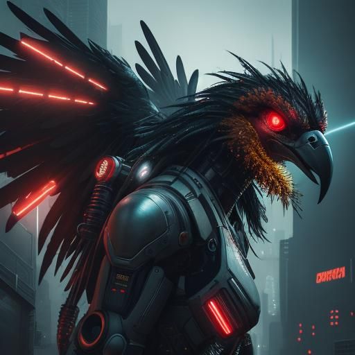 Cyberpunk Shogun Big Bird Ignites Post-Apocalyptic City