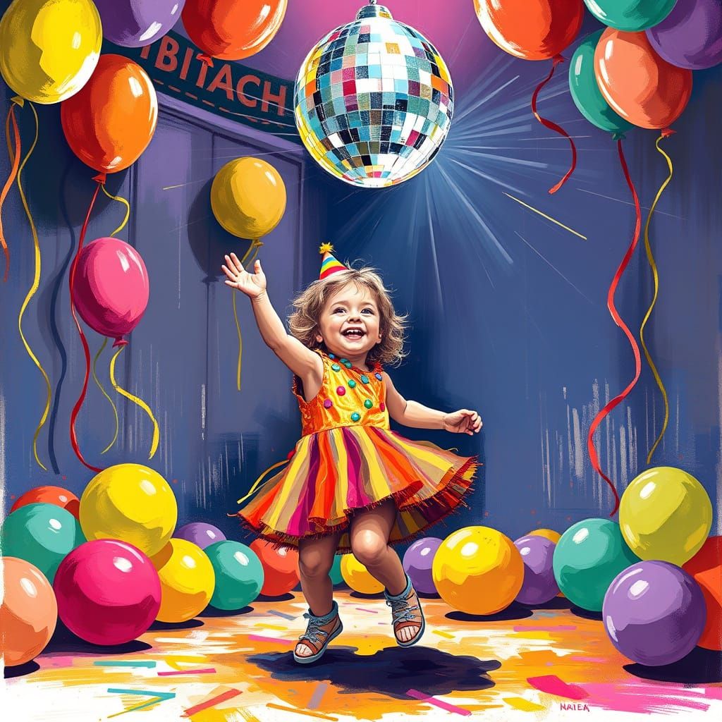 Vibrant Party Scene with Disco Ball