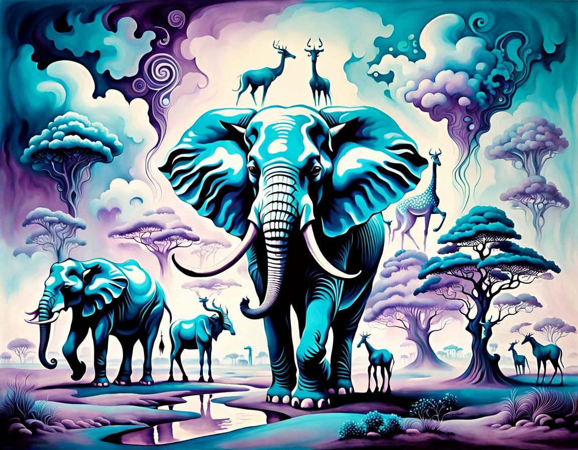 Surrealistic Elephant Landscape in Grotesque Fantasy Style