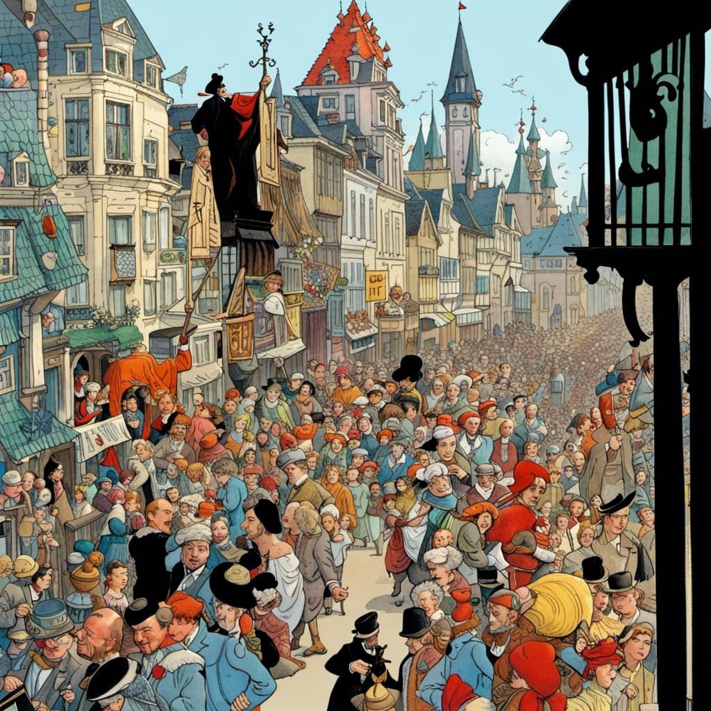 Epic Art Nouveau Carnaval in Absurd Belgium, Inspired by Com...