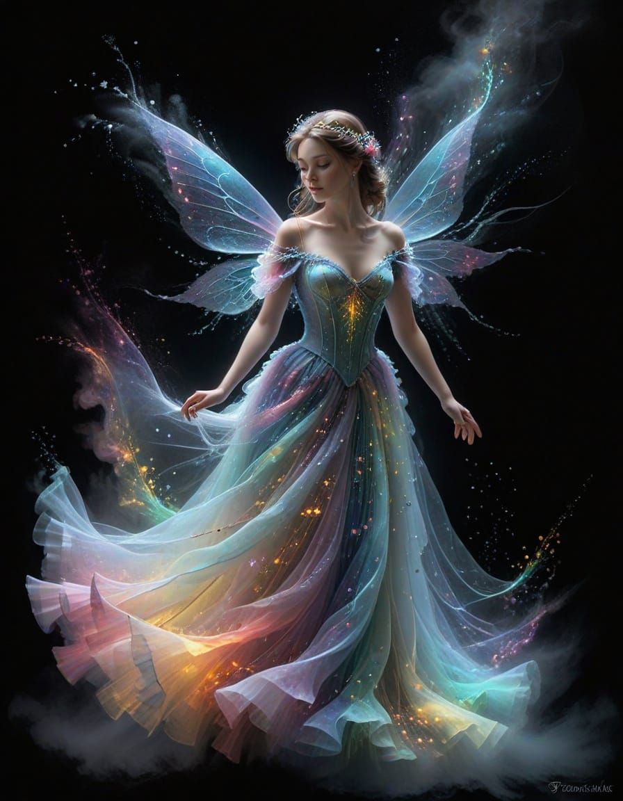Ethereal Fairy in Pastel Neon Rainbow Glow