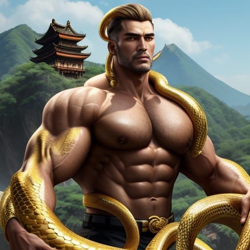 Ethereal Golden Serpent Envelops Ancient Chinese Warrior in ...