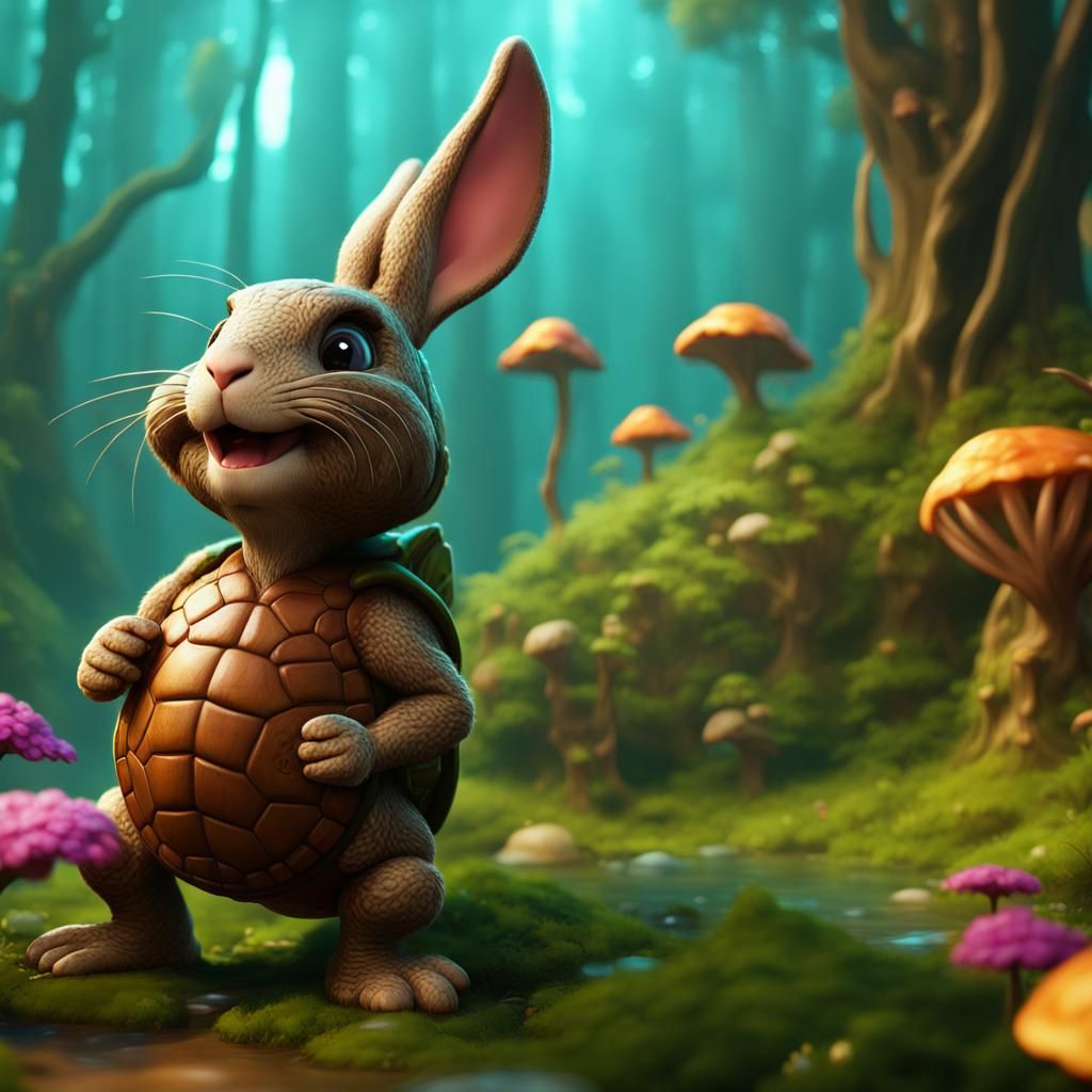 Bunny Wearing a Turtle Costumes