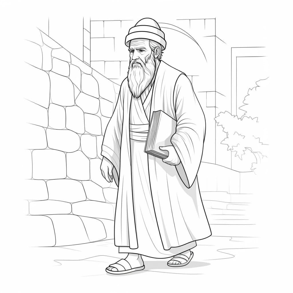 Rabbi Akiva Walking Towards the Beit Midrash in Black and Wh...