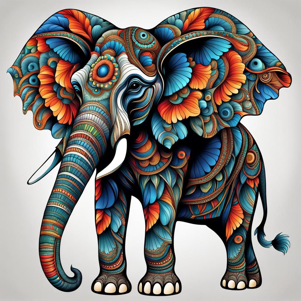 Fractal Elephant in Hyperdetailed Vector Style