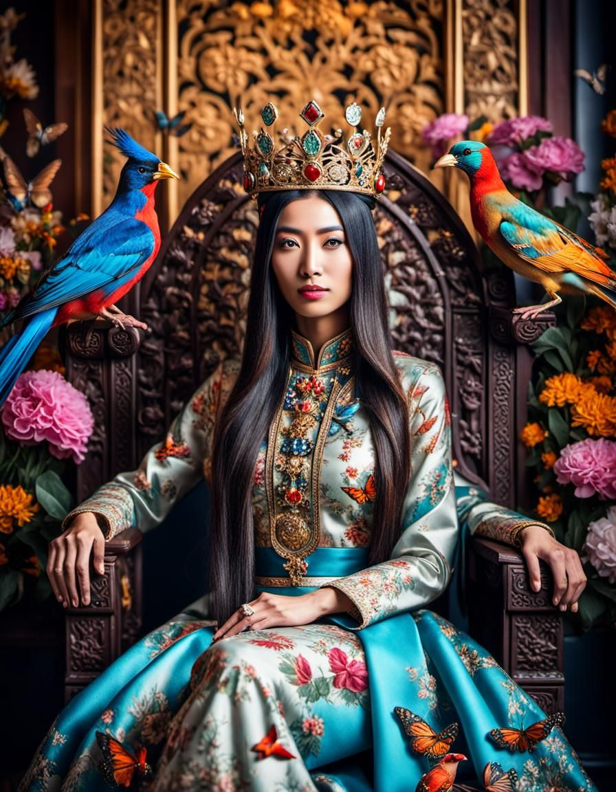 Exquisitely Dressed Young Princess in Splendid Throne Room