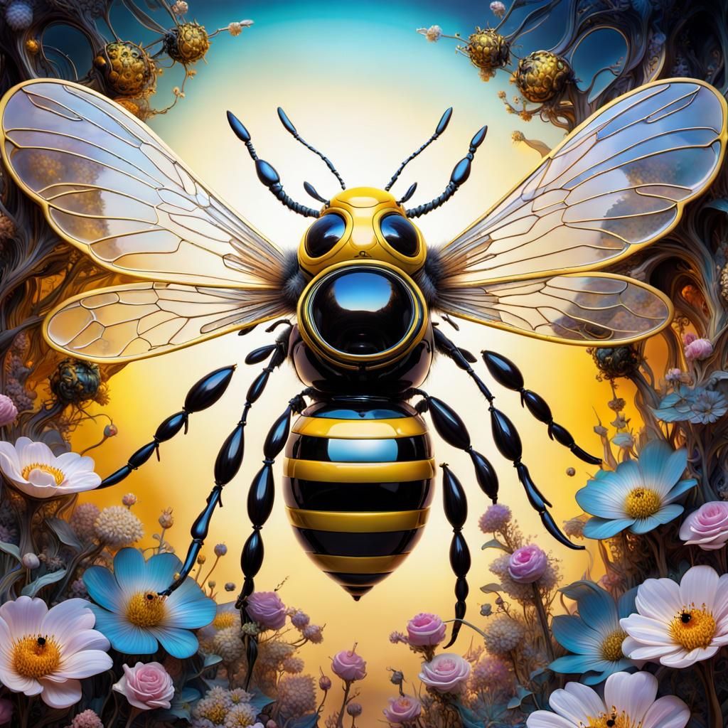 Ethereal Giant Bee in Divine Quantum Bloom