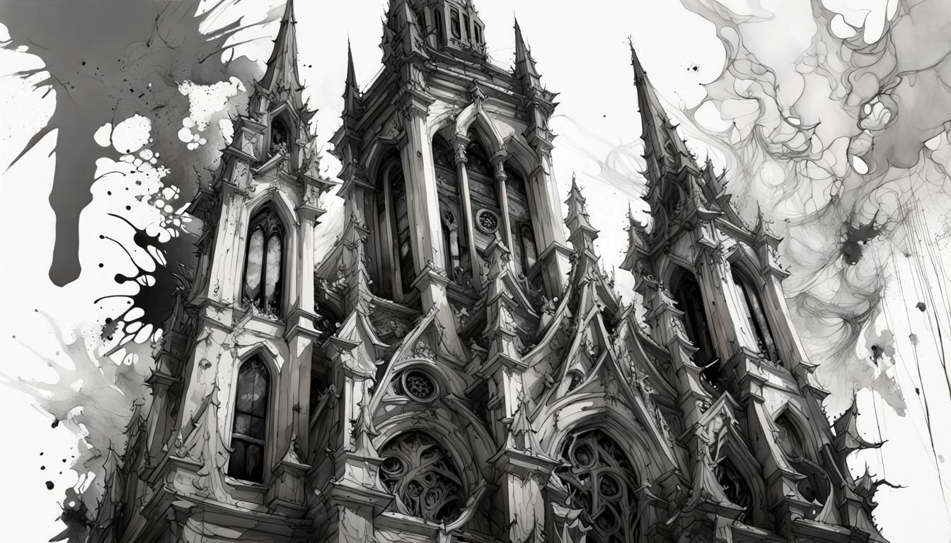 Gothic Cathedral Spawn in Detailed Inky Art