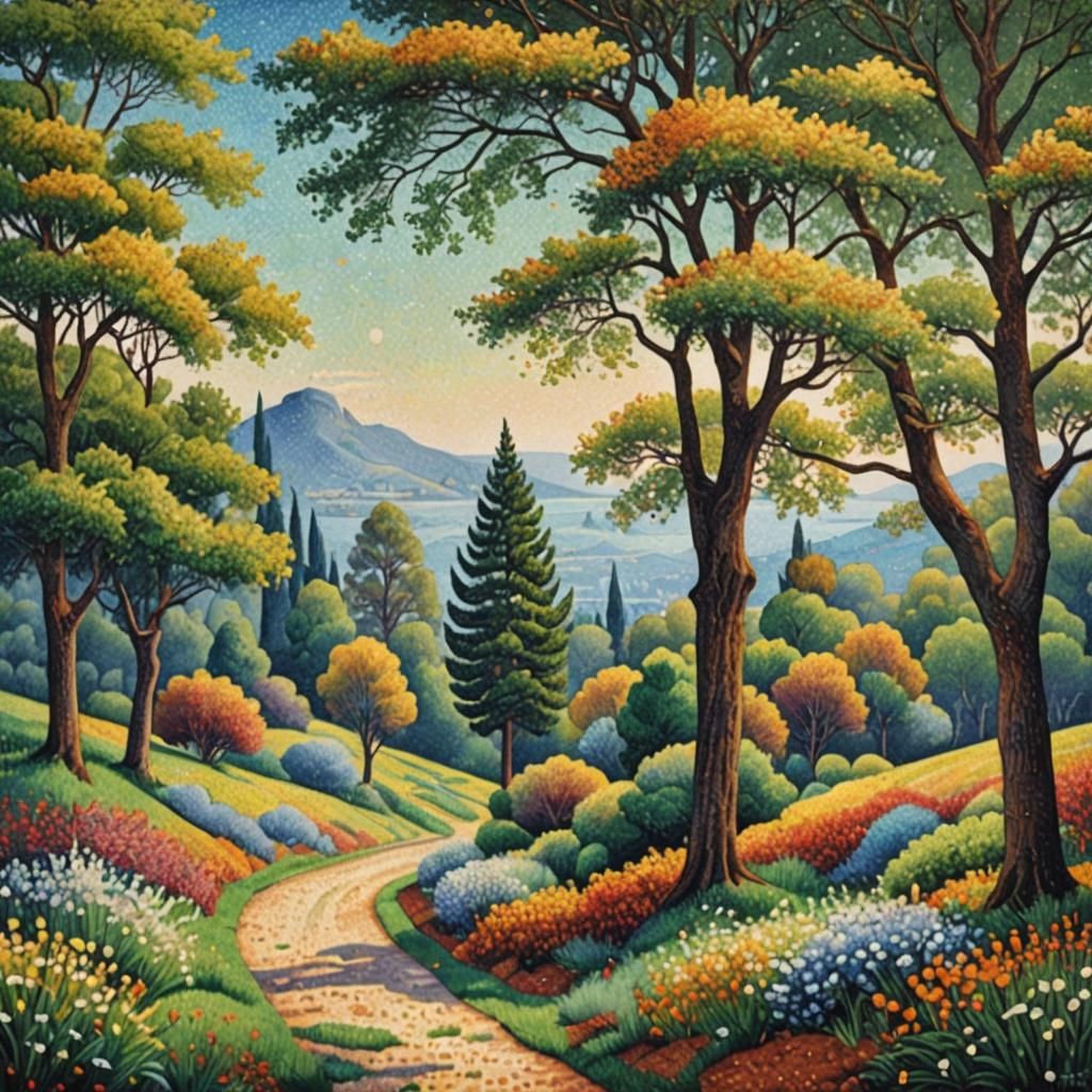 Pointillism Fine Art Masterpiece Landscape