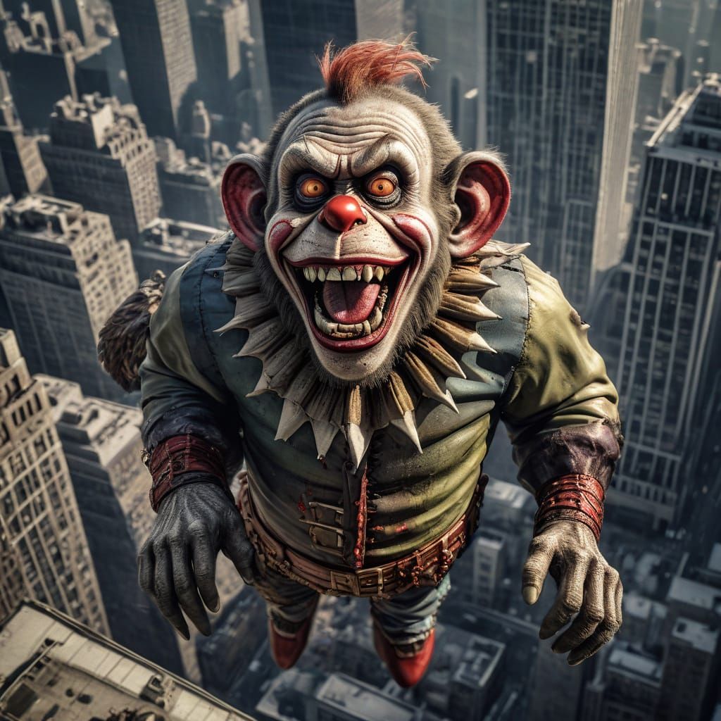 Zombie Monkey Clown Dirigible Over NYC: Hyperrealistic HDR