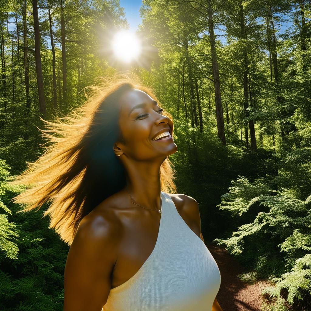 Vibrant Sunlit Landscape with Joyful Figures