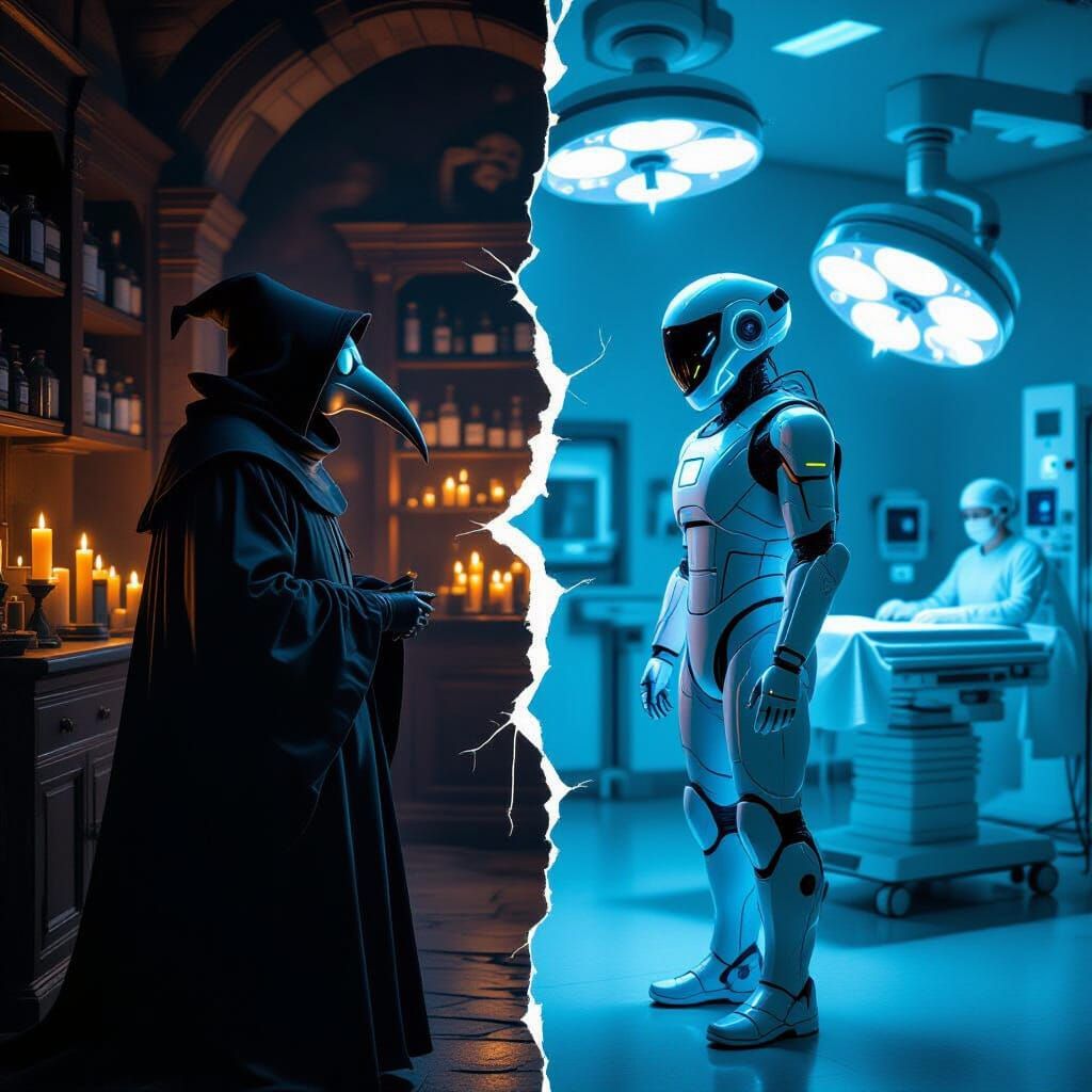 Medieval Plague Doctor Meets Futuristic Surgeon