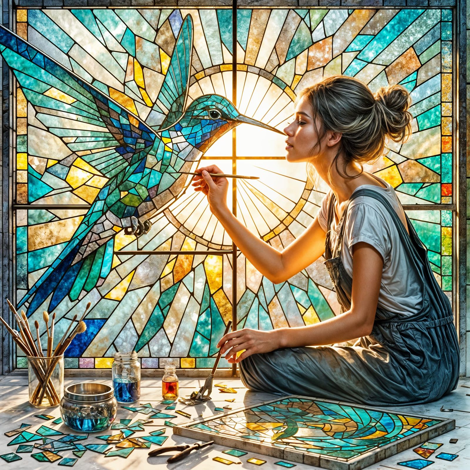 Charming Craftswoman Creates Vibrant Mosaic Masterpiece