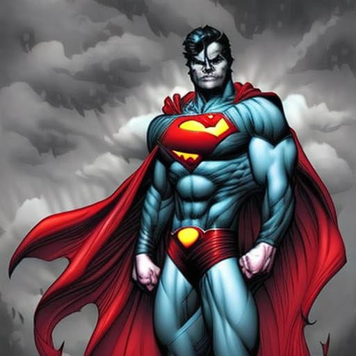 Superman in Dark, Monochromatic Comic Book Art Style