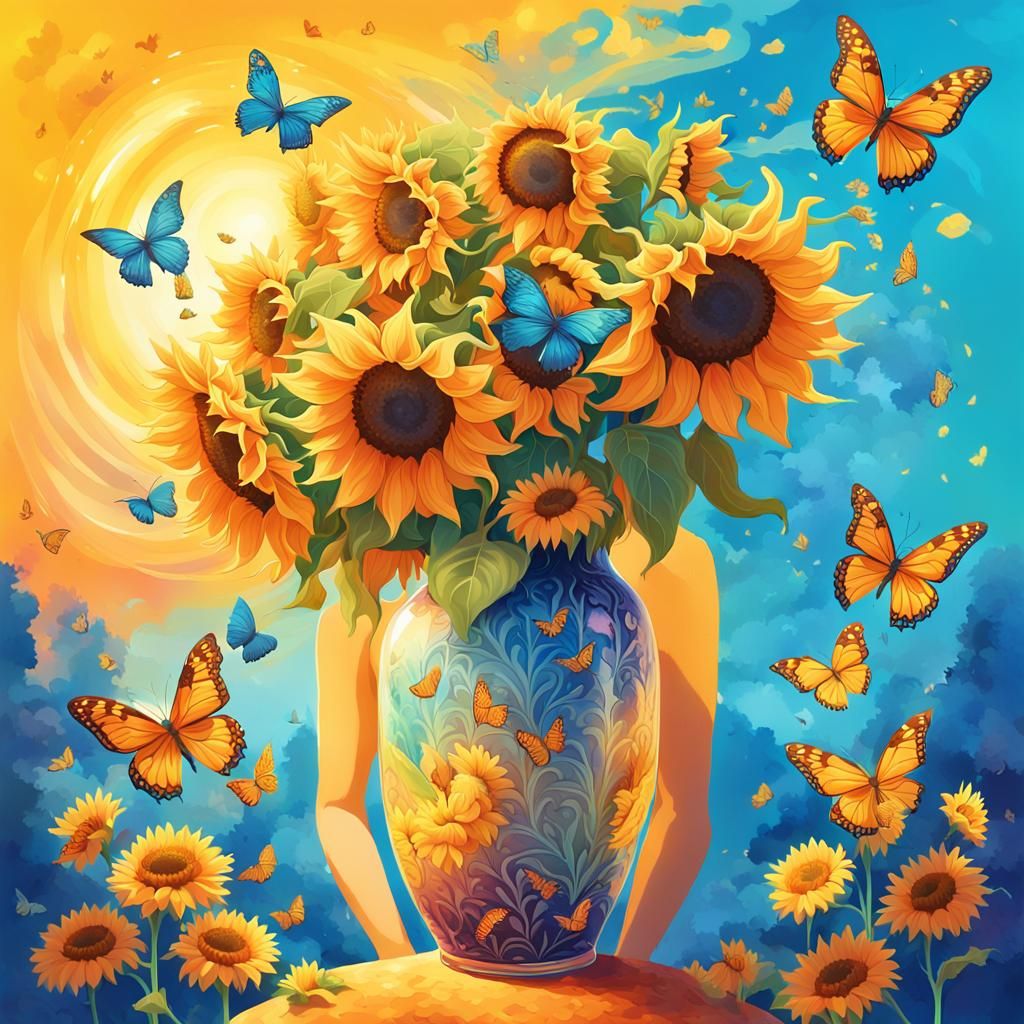 Enchanted Vase and Woman in Vibrant Bloom