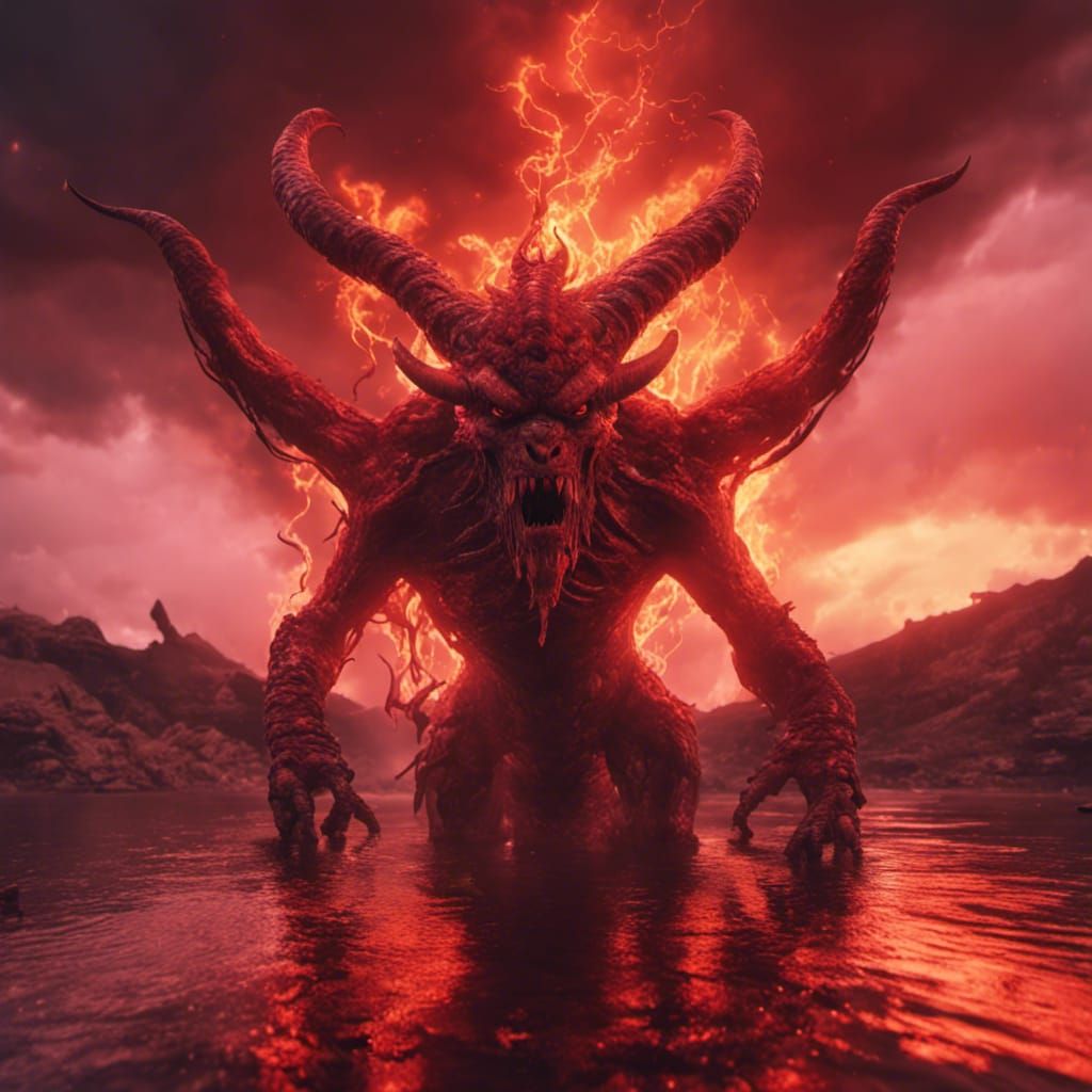 Ethereal Demon Spawn Amidst Infernal Flames