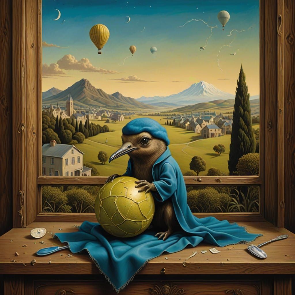 Ethereal Kiwi in a Surreal World of Melting Shapes