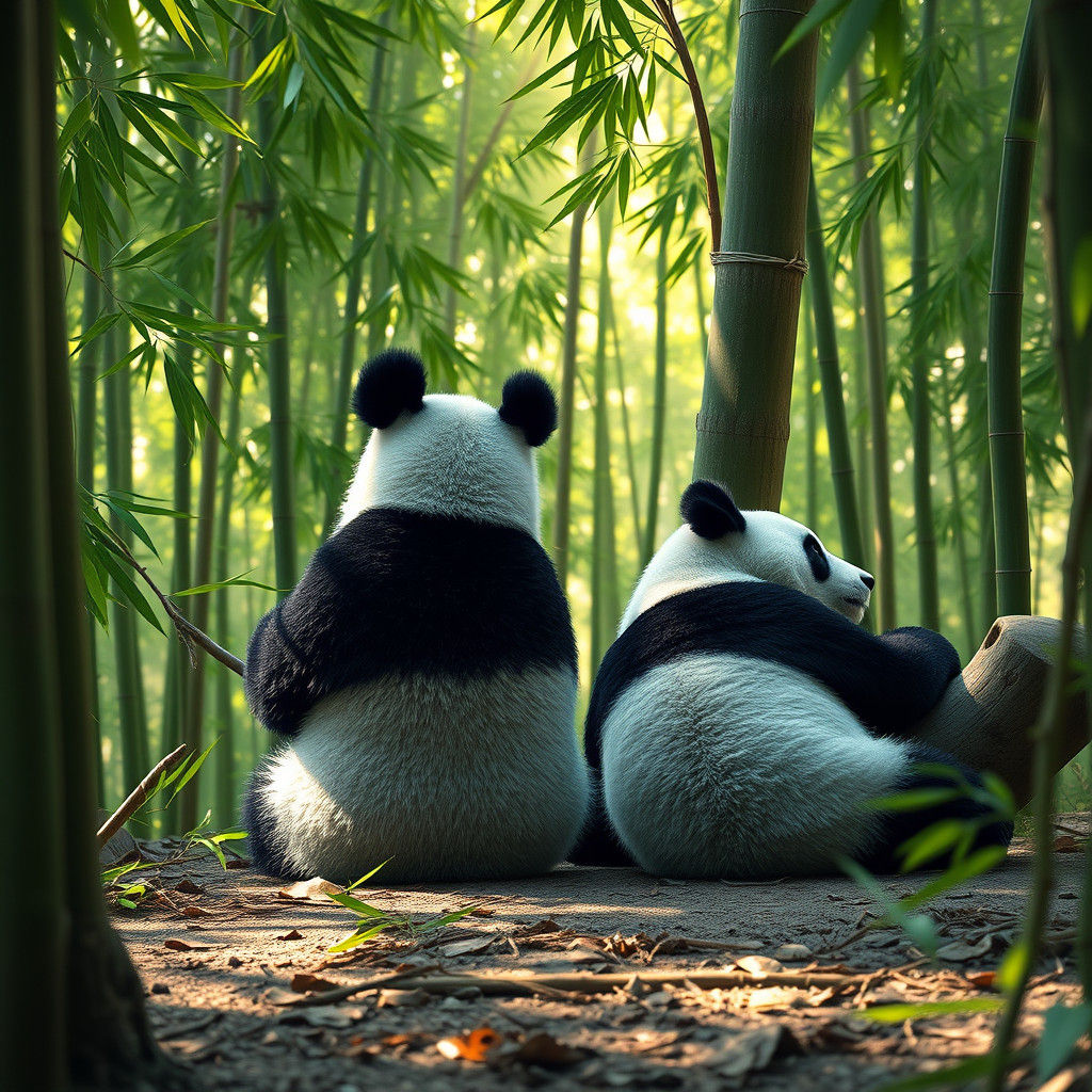 Chinese Pandas Relax in Bamboo Forest Wonderland