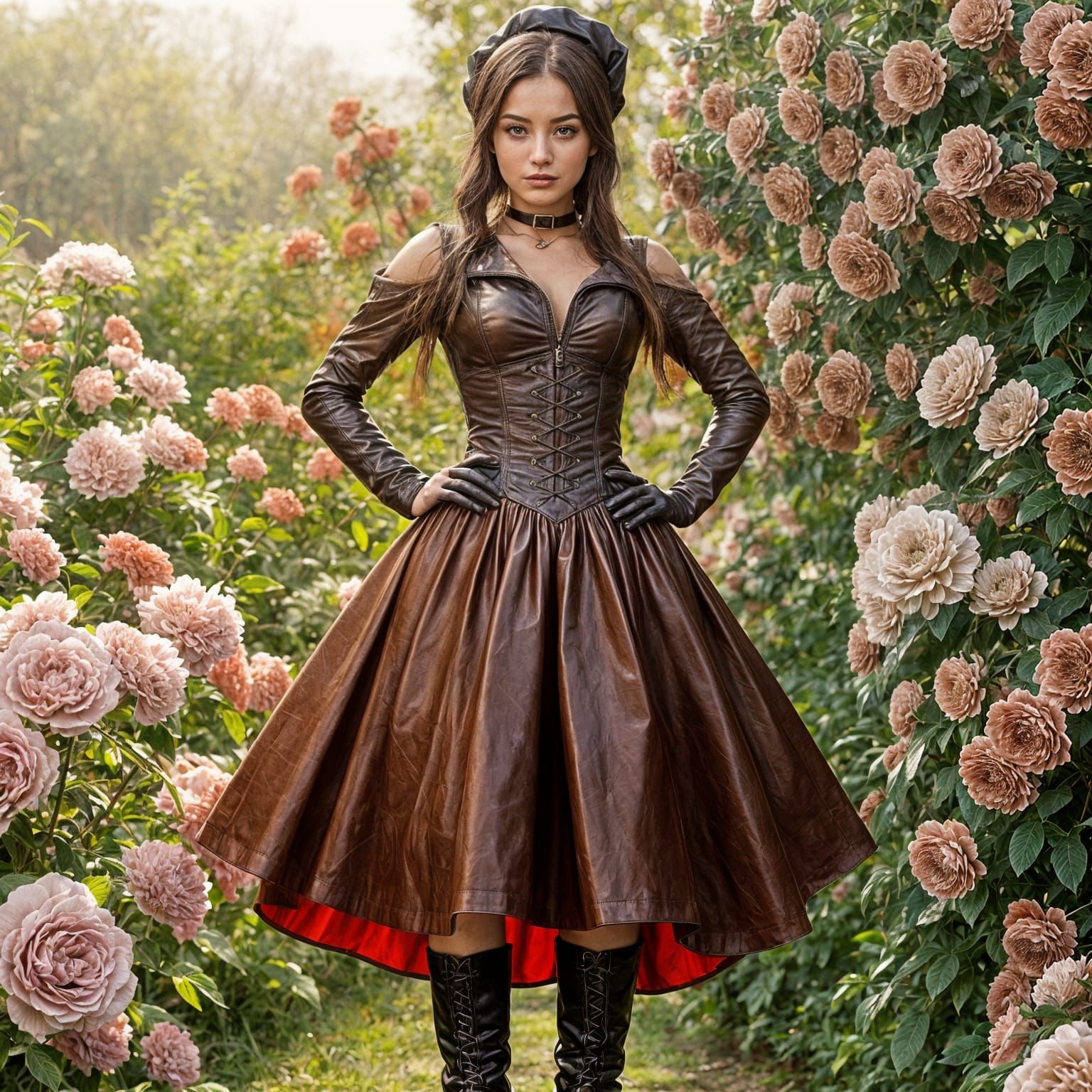 Fashionable Leather Skirt and Boots Outfit