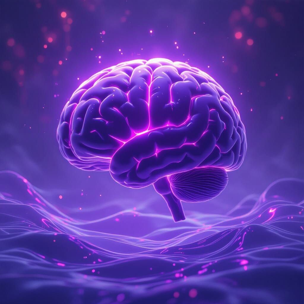 Glowing Purple Brain in Surreal Style