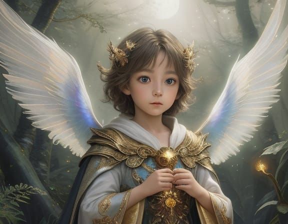 Whimsical Moth Prince Angel in Moonlit Forest