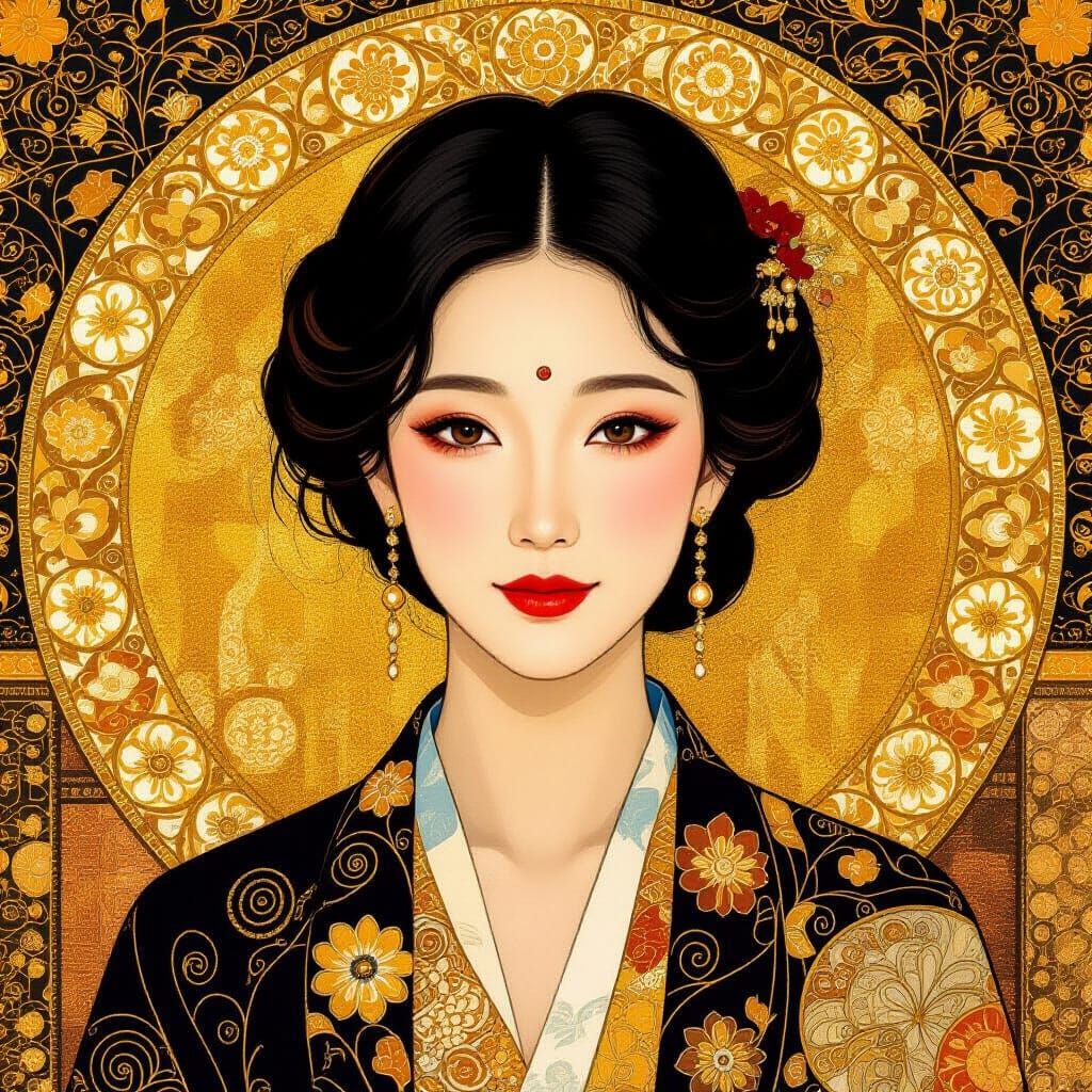 Lyung Hee Portrait in Klimt Style with Gold Leaf