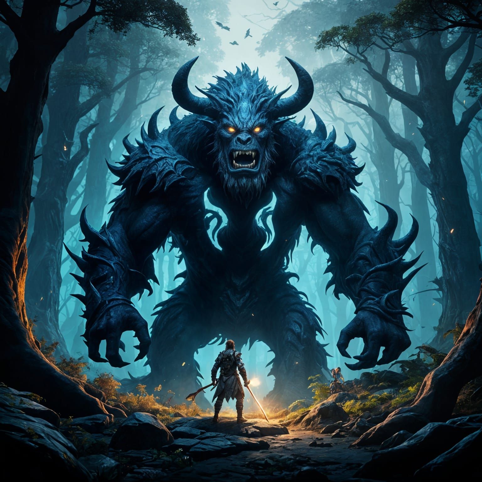 Fantasy Monster Battle: Detailed Matte Painting