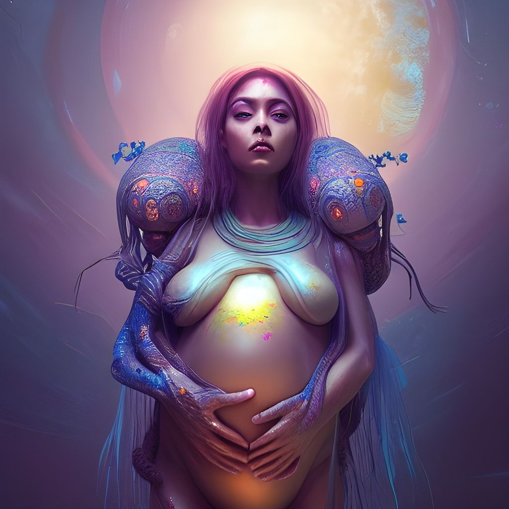 Breathtaking Pregnant Alien Goddess in Unfamiliar Landscape
