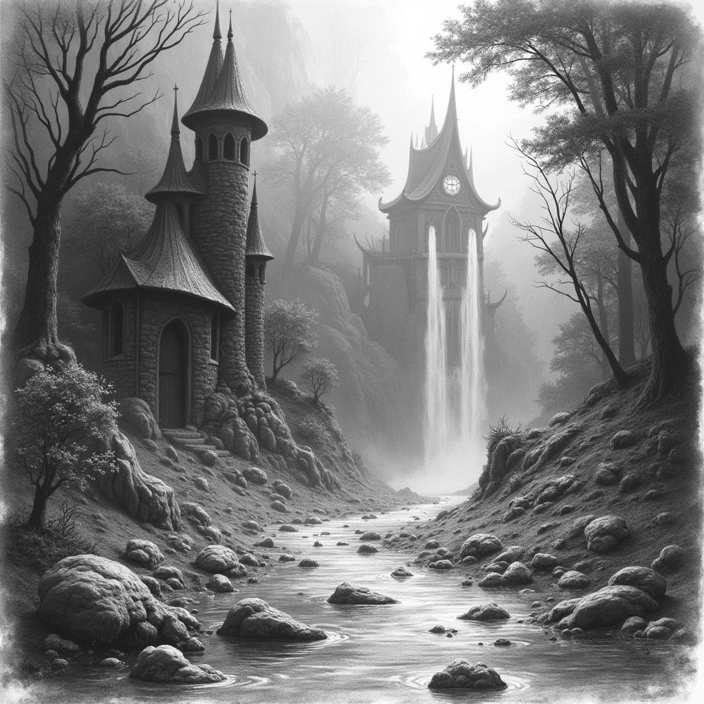 Dreamlike Pencil Sketch in Bold, Vibrant Colors