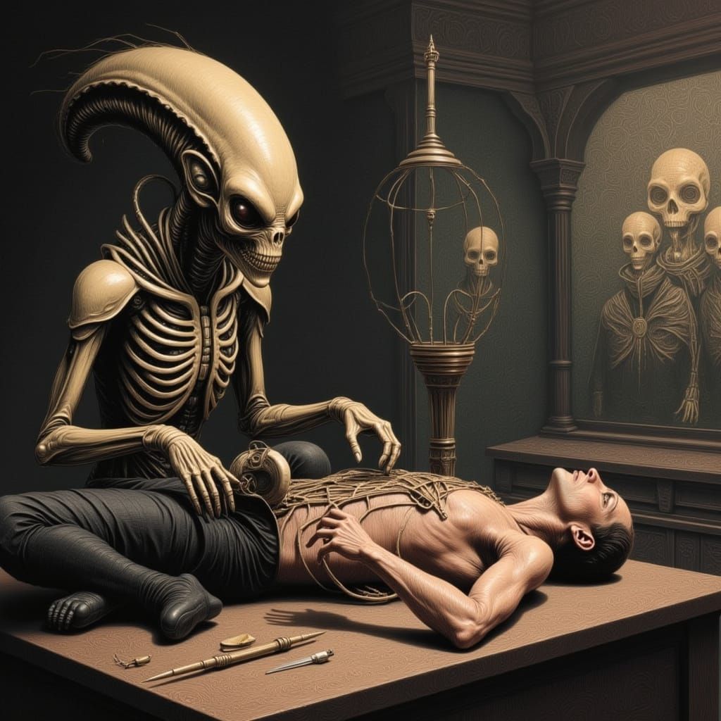 Alien Dissection in a Scratch Art Style