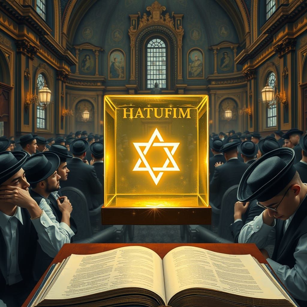 Luminous Hatufim Symbol in Synagogue, Dreamlike Art