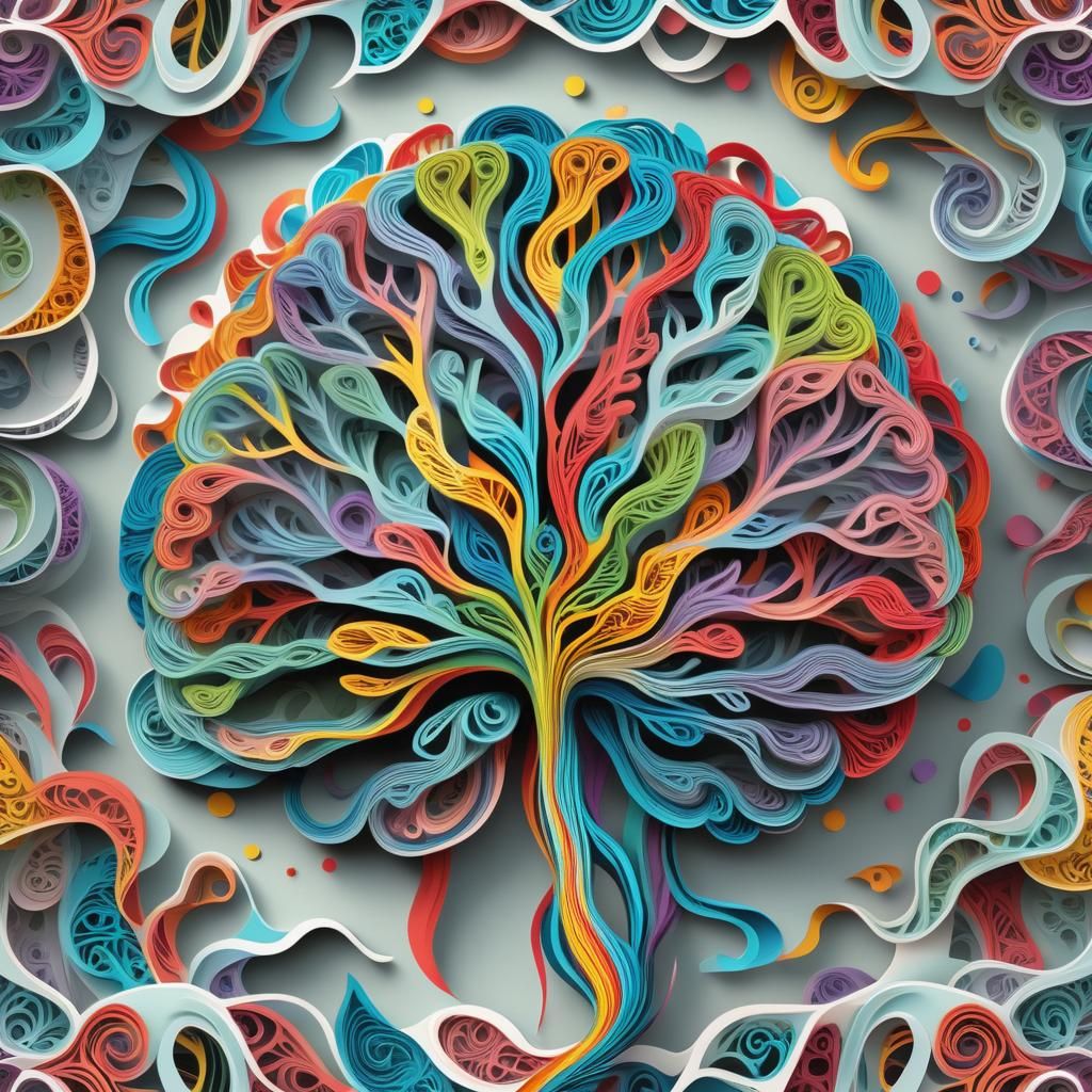 Kirigami Brain in Vibrant Colors