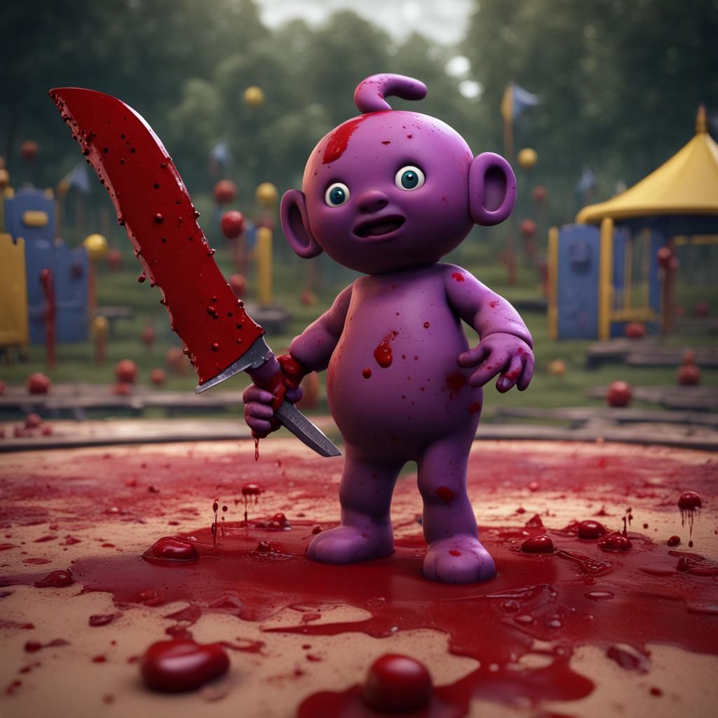 Teletubby with a knife
