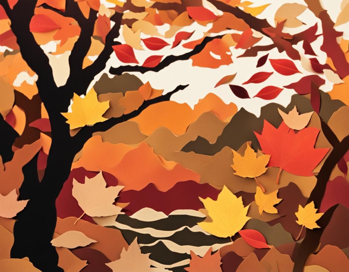 Autumn Japanese Garden Collage Art in Warm Shadows