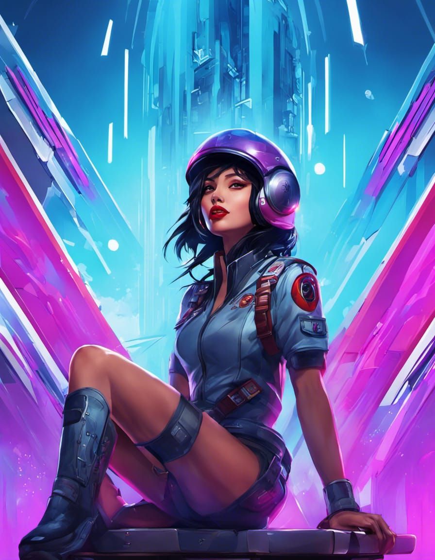 Cyberpunk Tomboy Pilot in Futuristic Splendor