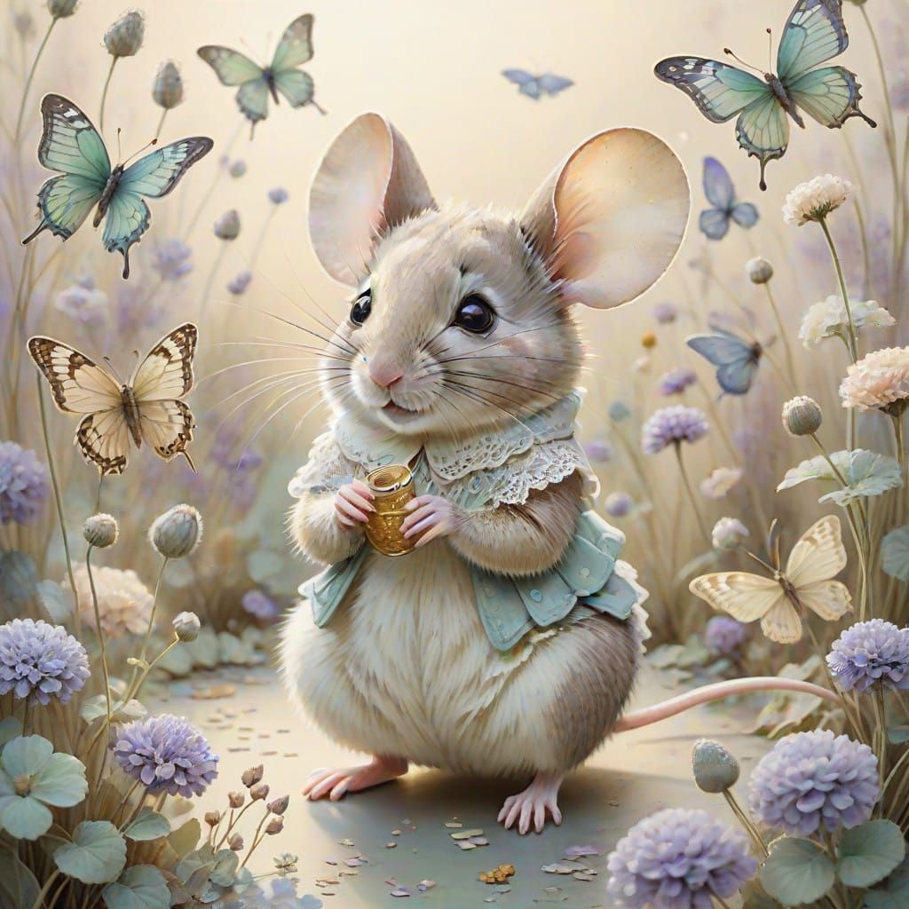 Whimsical Woodland Mouse in Pastel Hues